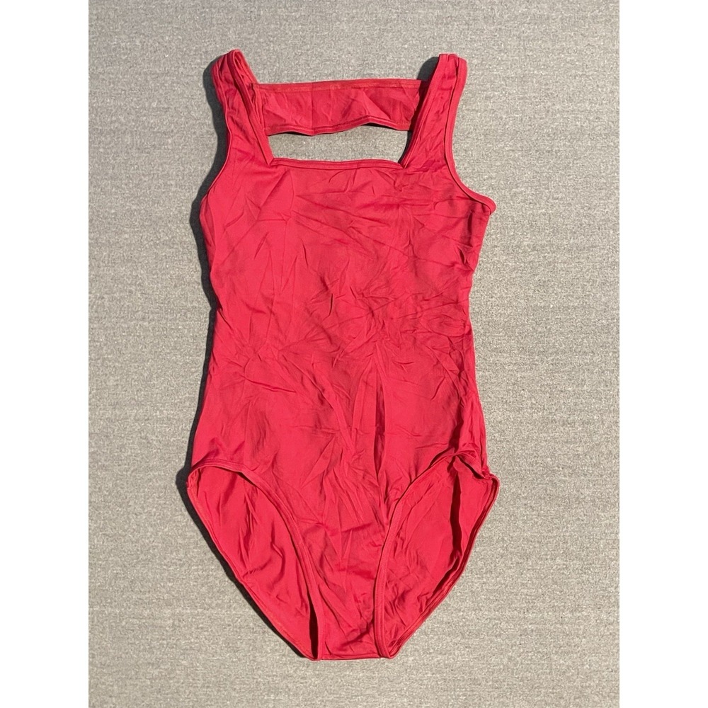 Red One Piece Swimsuit Cut Out Back Strappy Detail Bold Summer Swim Bathing Suit